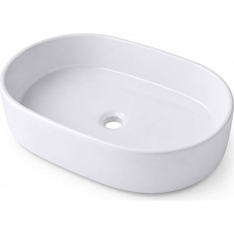 Relaxdays lavabo oval sobre encimera, 14,5 x 55 x 34 cm, sin orificio grifo y rebosadero, cerámica, efecto loto, blanco (1/5)