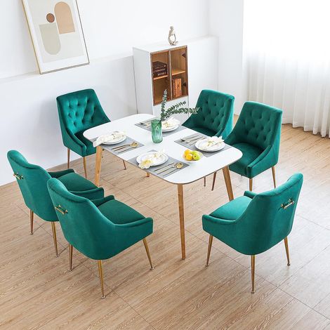 DYHOME Chaises de salle à manger (lot de 6) Chaises de salle à manger en velours Pieds dorés Vert Charge maximale 150kg (1/4)