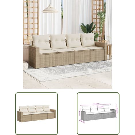 The Living Store 4-tlg. Garten-Sofagarnitur mit Kissen Beige Poly Rattan - Gartensofas - Outdoor Möbel - Lounge Set - Rattan Sofa - Gartenlounge (1/3)