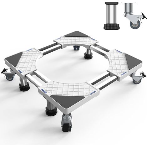 4 pieds + 4 roues Socle pour machine à laver pour réfrigérateur - Socle réglable pour sèche-linge, capacité de charge 500 kg, largeur réglable de 47-67 cm, hauteur 13,5 cm (1/5)