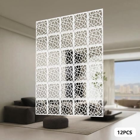 12pcs DIY Raumteiler Bildschirm Weiß Hängender Raumteile 29x29 cm Hängepaneel Raumteiler Trennwand für Wohnzimmer Schlafzimmer (1/5)
