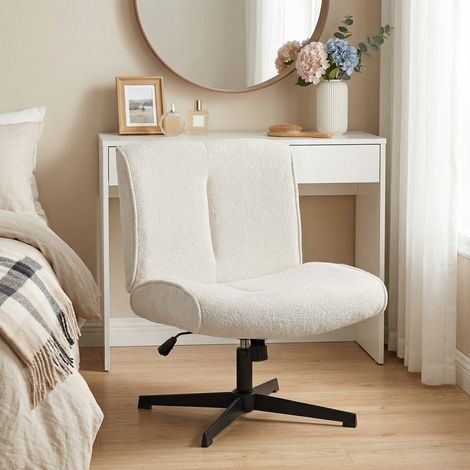 Sillón giratorio auxiliar, sillón reclinable tapizado en terciopelo con ajuste de altura para sala de estar u oficina, color blanco crema.