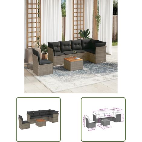 The Living Store 7-tlg. Garten-Sofagarnitur mit Kissen Grau Poly Rattan - Gartenmöbel - Outdoor Möbel - Lounge Set - Rattan Gartenmöbel - Esstischgarnitur (1/3)