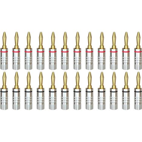 Fiches banane 12 paires de connecteurs de haut-parleur audio plaqués or 24 carats à verrouillage à vis pour fil de haut-parleur, plaques murales, récepteur audio/vidéo, systèmes audio, maison et ciném (1/5)
