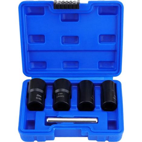 Juego de llaves de vaso, extractor de tuercas, llave de vaso para extraer pernos dañados, 4 tamaños 17 mm 19 mm 21 mm 22 mm (5 piezas) (1/5)