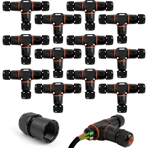 12 Pièces Boîte de Jonction IP68 Connecteur Étanche Forme de T Connecteur Électrique Étanches Boîte de Dérivation Extérieur Connecteurs Câbles 3 Voies Ø 3-12 mm (1/5)