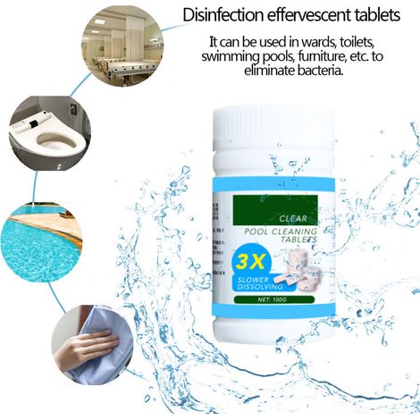Ensemble de comprimés effervescents pour piscine, comprimés nettoyants pour piscine avec distributeur flottant et bandelettes de test de pH (1/5)