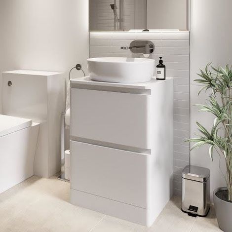 Bathroom Cloakroom Vanity Unit Wash Storage Cabinet Countertop Basin White 600mm (1/5)