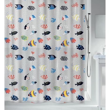 PEVA-Duschvorhang mit Fischmotiv, 8 Ösen, modernes Design, wasserdicht, leichtes und wasserabweisendes Material, 180 x 200 cm, mehrfarbig (1/5)