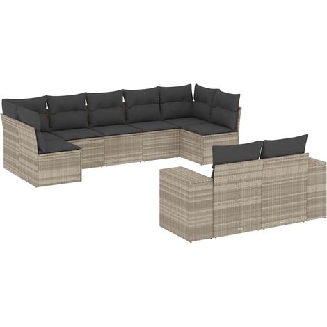 Maison Exclusive - Set muebles jardín 9 pzas y cojines ratán sint (1/5)