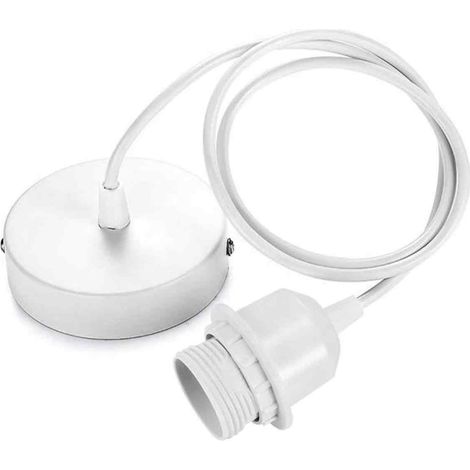 Porte-Lampe E27 - Câble Blanc Réglable 100 cm - Pour Suspension Plafond - Disque 10x2 cm - Charge Max 3 kg - 1 Pièce