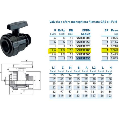 Valvola a sfera monoghiera filettata GAS cil.F/M 1"1/4 IV3MF11D0N400 - - IRRITEC - -