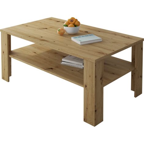 Couchtisch Rora, ein Fach, rechteckig, Tischplatte in Eichenholz-Optik, 110x65x47h cm, Braun Eiche Knoten