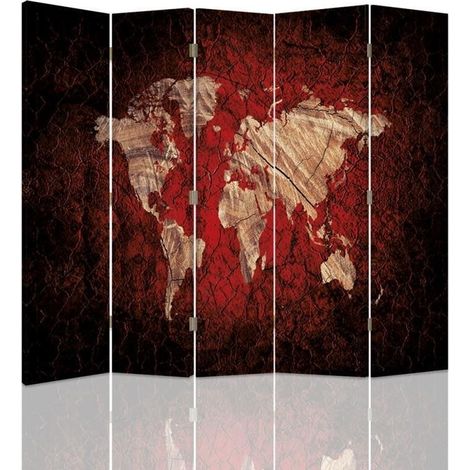Paravento bilaterale, Mappa del mondo rustica in rosso - 180x170 (1/5)