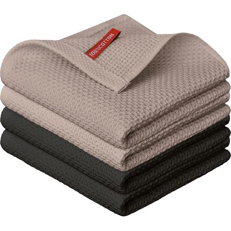 Kitchen Towels Cotton Waffle Weave in Mixed Colours Brown Black 34 x 34 cm (1/5)