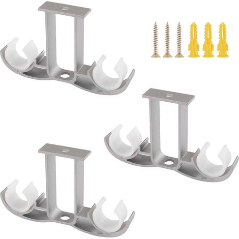 3er-Set – Doppelhalterung – Gardinenstange – Deckenmontage – Aluminiumlegierung – Für Fenster und Wohnzimmer – Grau – 8 x 13 cm (1/5)