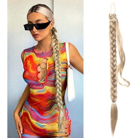 Extensions de Cheveux en Queue de Cheval Tressée Bricolage,Queue de Cheval Longue Droite,Adaptés à l'usure quotidienne Femm blanc (1/5)