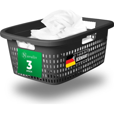 Novaliv lot de 3 paniers à linge avec 3 poignées 25L anthracite, ensemble de boîtes à linge seau à linge conteneur à linge pour salle de bain linge