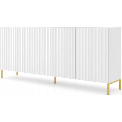 Commode de rangement Meuble universel blanc mat 200x87x42cm VAGUE sur pieds avec 4 portes