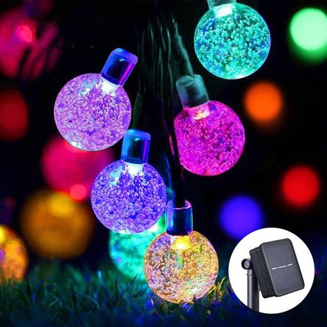 Guirnalda de luces solares para exteriores, 100 LED, 12 metros, bolas de cristal multicolores, 8 modos de iluminación, resistente al agua, para patio, jardín, porche, bodas y fiestas. (1/5)