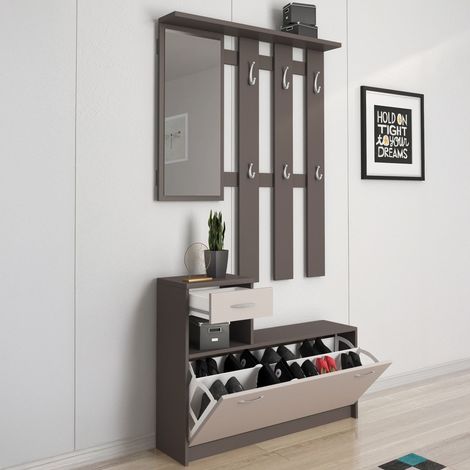 Garderobenmöbel Garolfo, Spiegel Inklusive, 25,5x100x190h cm Beige (1/5)