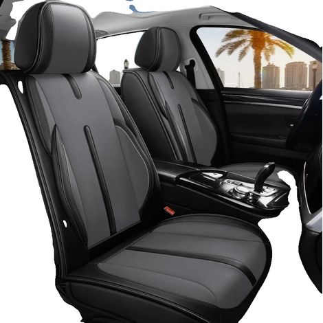 Fundas para asientos de coche, piel sintética, diseño envolvente, color gris. (1/2)