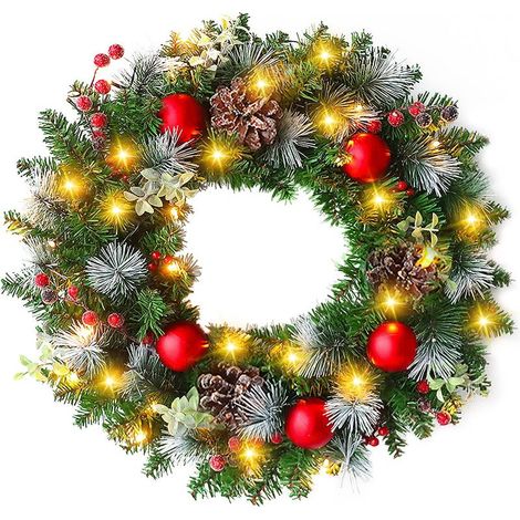 Couronne de Noel Porte 30 cm Couronne Noel, Décoration de Noël,Couronne Fleurs Artificielle Suspendues Décoration Noel Guirlande Sapin de Noël Porte Décoration de Guirlande (1/5)