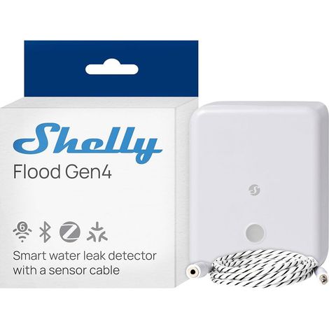 Sensor de agua Shelly flood gen4 detección fuga cable 2 m