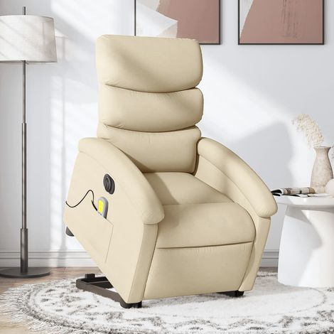 Fauteuil inclinable de massage électrique-Chaise de relaxation-Fauteuil Relax Crème Tissu 941515 (1/5)