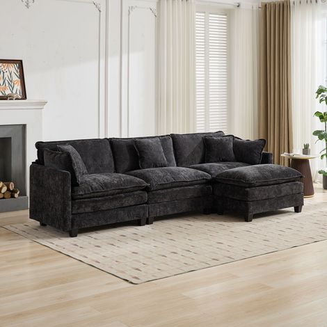 Pouf pour canapé nuage uniquement, canapé modulaire moderne, salon chambre appartement, assise rembourrée double couche confortable, tissu chenille respirant, noir, DE501DBK