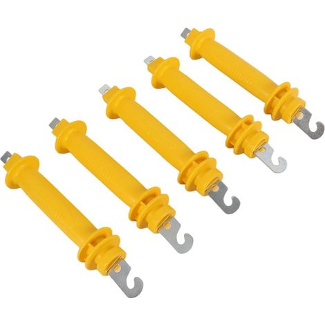 Lot de 5 poignées de Portail à Ressort pour clôture électrique, poignées de Portail Robustes en Caoutchouc isolé avec œillet et Crochet pour clôture d'élevage (Jaune) (1/5)