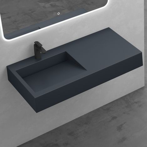 Mai & Mai Lavabo Suspendu Gris Noir Mat Vasque à Poser avec Partie Rangement Lave Mains Rectangulaire Col11 100x50x13cm (1/5)