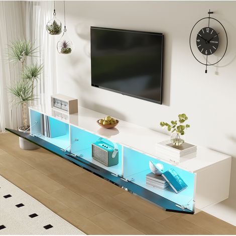 Meuble TV rangement LED 180 cm noir blanc mural moderne HAVRYA (1/5)