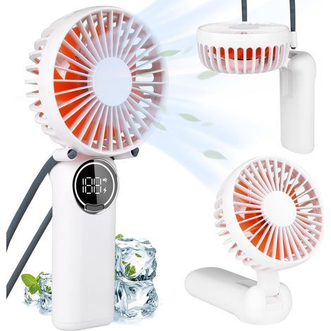 Ventilatore portatile, mini ventilatore da tavolo ricaricabile con display a LED, ventilatore personale pieghevole a 180° con tracolla, ventilazione potente e (1/5)