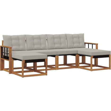 Set di divani da esterno 6 pcs Grigio Naturale e Chiaro vidaXL