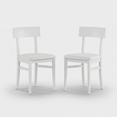 Set de 2 sillas de cocina Zaira de madera lacada con asiento de polipiel - Blanco