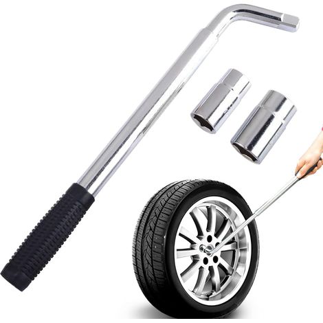 Croix de roue pneu, clé à écrou allongée Outil portable compact intégré avec adaptateur et réglable pour changement pneu - (1/5)