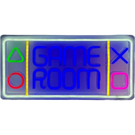 Sala de juegos con mando de juegos de luces de neón Beline