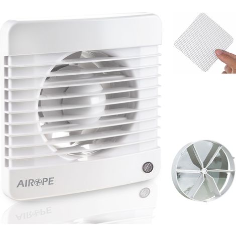 Airope – Ventilateur extracteur d'air 100 mm – Capteur d'humidité et minuterie – Clapet anti-retour et moustiquaire intégrée – 7 W, 26 dB(A) pour salle de bain, cuisine, bureau - AIROPE-SILENTA-100