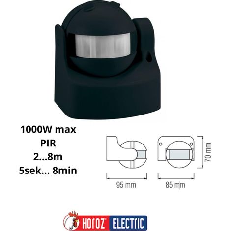 0SER-088-001-0003-020: Sensore di movimento PIR HOROZ 10 sec - 8 min montaggio a parete MAX. 1200 W nero 220-240 V SENSORE LINEA con...