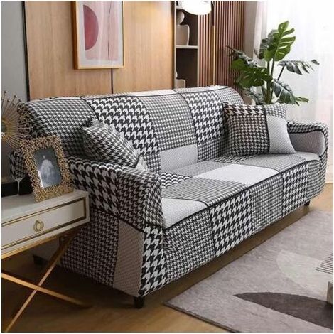 Housse de Canapé 2 Place 140-180cm Couverture Canapé avec Accoudoirs Moderne Couvre Canapé Elastique Universelle Revêtement de Canapé Housse de Protection Plaid noir et blanc (1/4)