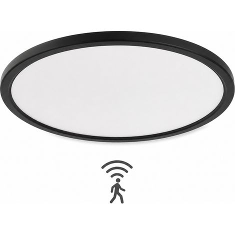 Plafonnier LED détecteur de mouvement - Veilleuse minuterie - 30cm 24W IP44 2700K-6500K Noir Rond - Couloir chambre salon garage (1/5)
