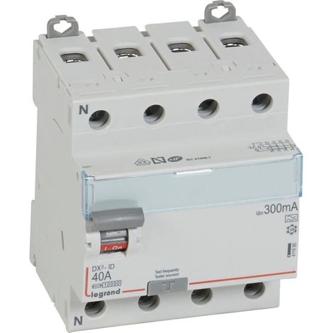 Interrupteur différentiel DX³-ID arrivée haute et départ bas à vis - 4P 400V 40A typeA 300mA - 4 modules - LEGRAND (1/2)