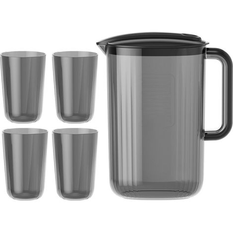Transparenter Wasserkrug mit großem Fassungsvermögen, hitzebeständig, für Tee, Saft und Limonade, Schwarz (1/5)