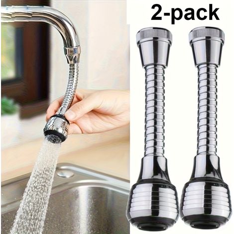 Lot de 2 rallonges de robinet robustes en acier inoxydable 304, jet rotatif à 360° et amplificateur de pression pour cuisine et salle de bain (1/5)