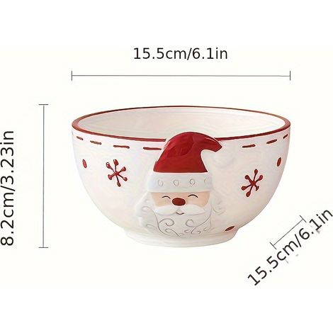 Saladiers en céramique de style nordique - Bols de service faits à la main avec motif de Père Noël en relief pour la soupe, les pâtes, la vaisselle de (1/5)