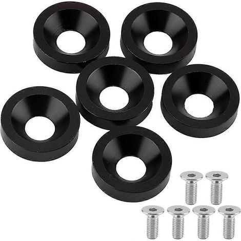 Kit de 6 pièces pour cadre de plaque d'immatriculation, garde-boue, pare-chocs et cache-moteur de voiture/moto (rondelles/boulons noirs) (1/4)