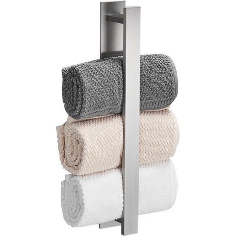 Porte-serviettes - Porte-serviettes sans perçage - Porte-serviettes pour invités - Acier inoxydable - Porte-serviettes - pour salle de bain, cuisine - Argent (1/5)