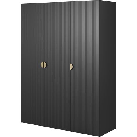 Selsey Moonir - Kleiderschrank 3-türig mit 2 Kleiderstangen, 150 cm, schwarz (1/5)