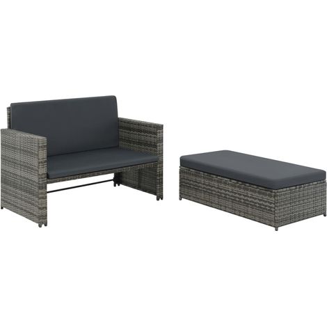 Salon de jardin 2 pcs,Mobilier de terrasse,Table et Chaise pour Relax avec coussins Résine tressée Gris -YZ433264 (1/5)